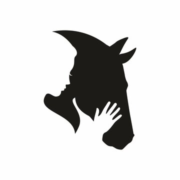 Silhouette of a girl and a horse