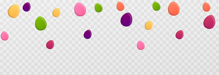 Obraz premium Vector image for the day of Easter. Easter eggs png, eggs are falling from the sky. Multi-colored eggs, holiday.