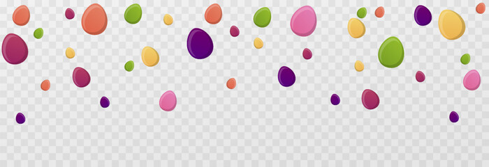 Vector image for the day of Easter. Easter eggs png, eggs are falling from the sky. Multi-colored eggs, holiday.