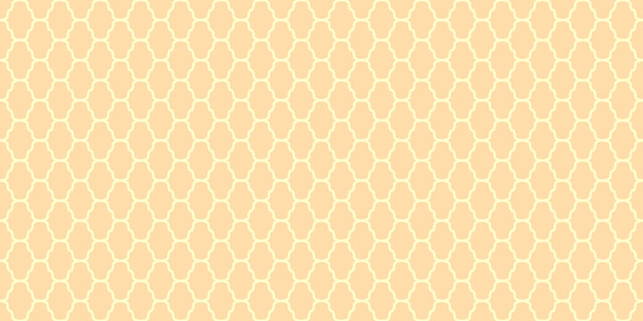 Seamless pattern. Thin, pinkish orange grid lines. Zigzag oriented shapes with pale yellow background texture. Graphic pattern for fabric, textile, wallpaper, packaging.