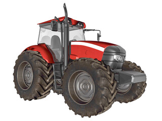 red tractor isolated on white.3D rendered image