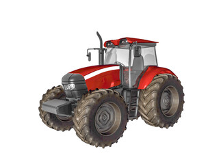 red tractor isolated on white background. 3D rendered image