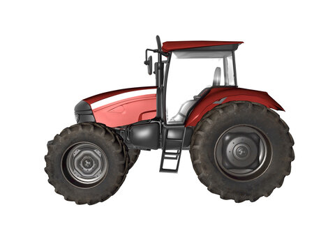 Red tractor isolated on white background. 3D rendered image