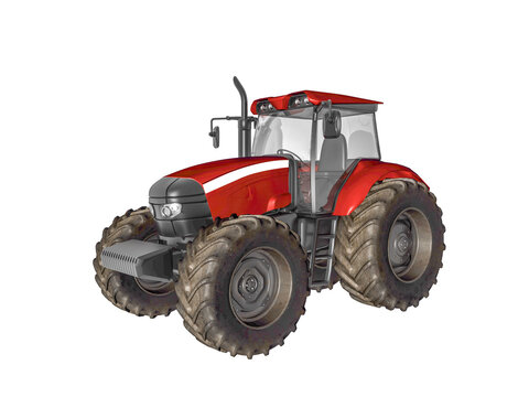 red tractor isolated on white background. 3D rendered image