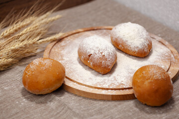 unsinking or banner with pies, homemade pastry on a burlap