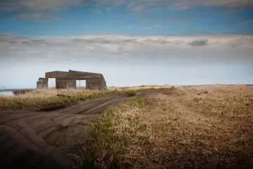 destroyed house on the beach