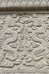 Carved stone dragons, Buddha Eden Garden, Portugal