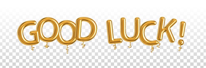 Vector realistic isolated golden balloon text of Good Luck on the transparent background. Concept of St. Patrick's Day.