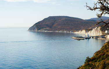 Naklejka premium view from the coast and oil terminal