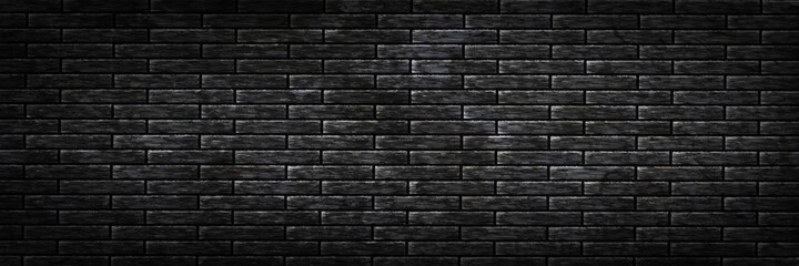 Vector realistic isolated panoramic black brick wall background for template and layout decoration.