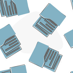Vector icon of the archive document on black background. Document in the folder. Business report cartoon style on seamless pattern on a white background.