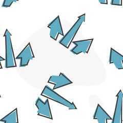 Vector arrow icon cartoon style on seamless pattern on a white background.