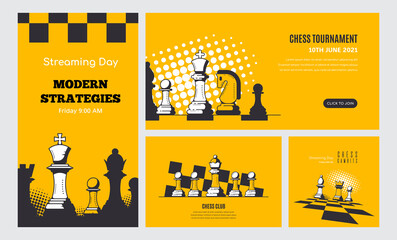 Set of Banner Templates of Different Sizes. Chess Club, Chess Tournament, International Chess Day, Online Chess Streaming