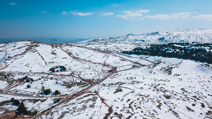 Fototapeta na wymiar Mountain Drone Aerial View Snow