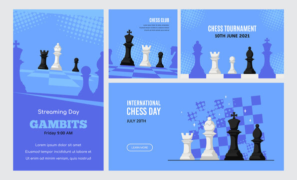 Set of Banner Templates of Different Sizes. Chess Club, Chess Tournament, International Chess Day, Online Chess Streaming