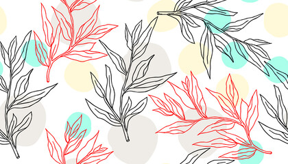 Seamless background of plant branches with leaves. Vector
