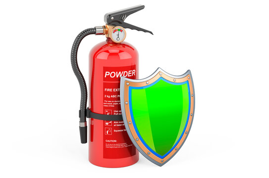 Fire extinguisher with shield, 3D rendering