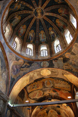 Fototapeta na wymiar Orthodox Christian Church of Saint Savior in Chora (Istanbul, Turkey). Old paintings on the ceiling.