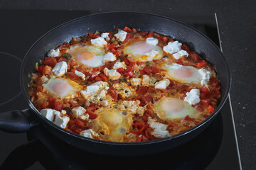 Preparing Shakshuka With Feta for dinner