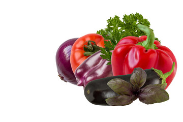 Fresh vegetables isolated on white background. Vegetarian food.