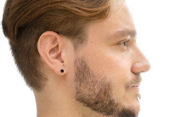 A man's profile portrait on white background