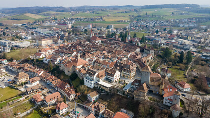 Fototapeta na wymiar aerial, aerial view, ancient, architecture, building, canton, church, city, cityscape, europe, european, fortification, freiburg, heritage, historic, historical, history, house, lake, lake morat, land