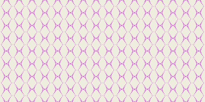Seamless pattern vector illustration. Pink, dotted parallelogram tile images. Diamond shapes with light beige background texture. Graphic pattern for fabric, textile, wallpaper, packaging.