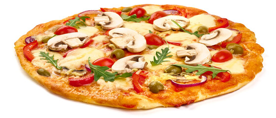Italian pizza with champignons, isolated on white background. High resolution image