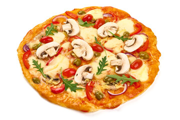 Italian pizza with champignons, isolated on white background. High resolution image