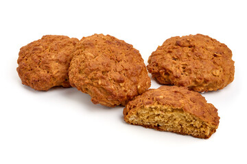 Oat cookies, healthy food, isolated on white background. High resolution image