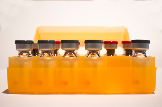 Box of vaccine ampules or glass vials
