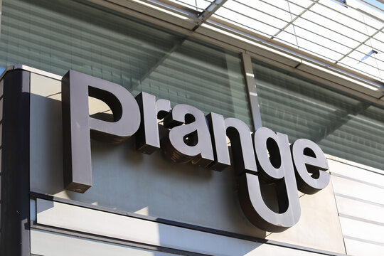 D&uuml;sseldorf, Germany - February 9. 2021: View on sign with logo lettering of prange shoes fashion at store front