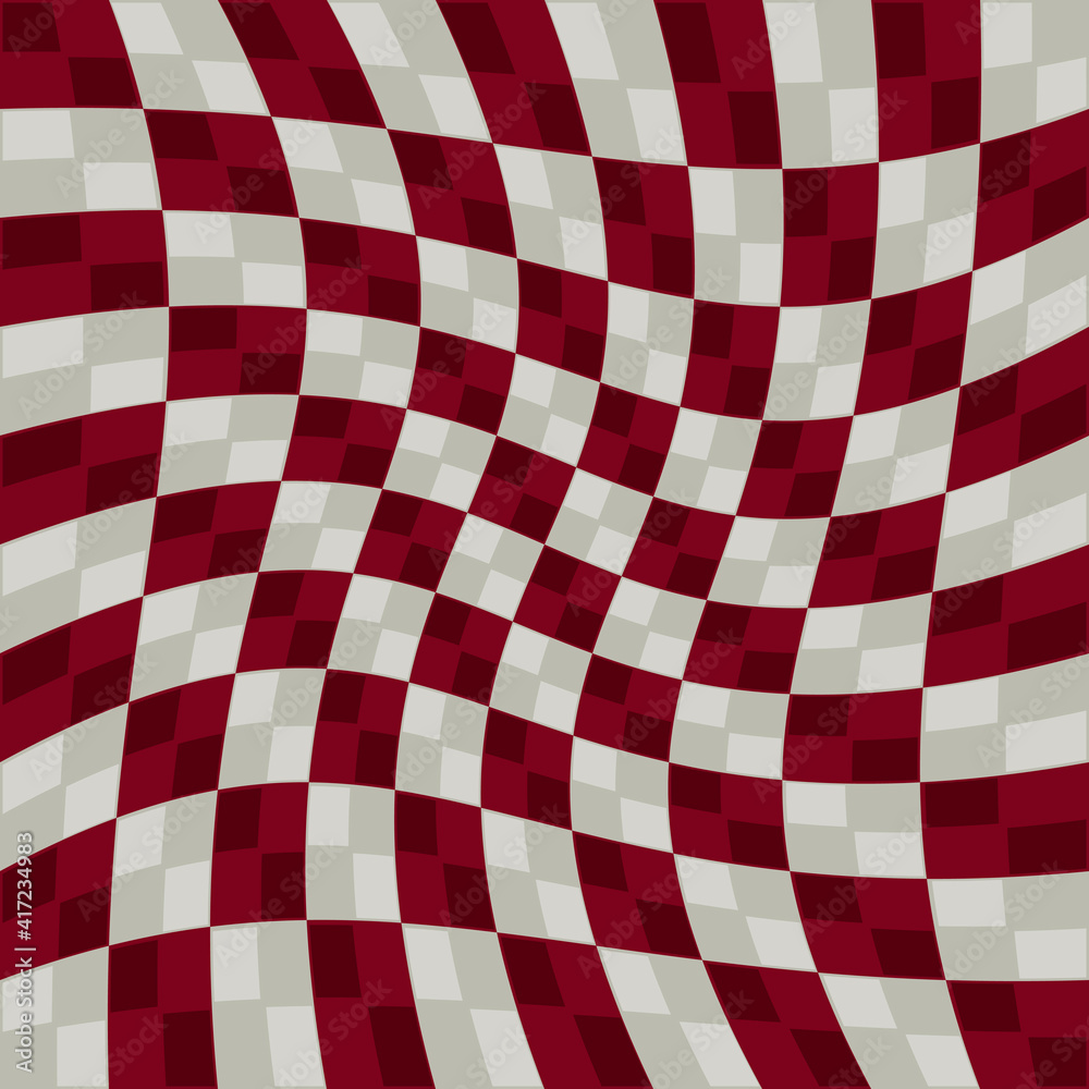 Poster Raspberries Tile Pattern. Chess red and white squares. Twisted chess red and white pattern.