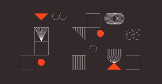 Fototapeta Modern abstract background with geometric shapes and halftone textures. Geometric pattern in Scandinavian style.