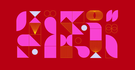Fototapeta premium Modern abstract background with geometric shapes and halftone textures. Geometric pattern in Scandinavian style.