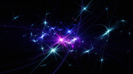 Abstract background, smooth multicolored lines on a black background.