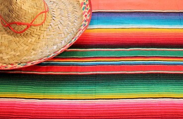 Mexican blanket Mexico poncho sombrero stock background fiesta cinco de mayo blanket serape rug in...
