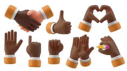 Black Hands Gestures 3D cartoon friendly funny style isolated on white background