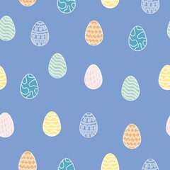 Easter eggs seamless pattern on stroke outline. Easter holiday background for printing, wallpaper or fabric. 