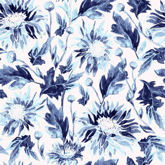 Nature Calm seamless pattern with chrysanthemum flowers in new fresh feel and purity. Botanical elements for package, textile, wallpaper, fabric, bedding, clothes. 