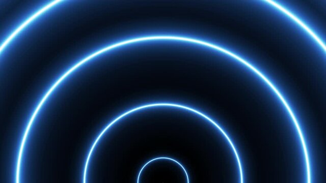 Animated blue circle halves neon elements on a dark background. Abstract seamless loop motion graphic concept
