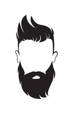 Bearded man, hipster, silhouette, icon, avatar, fashion character vector illustration