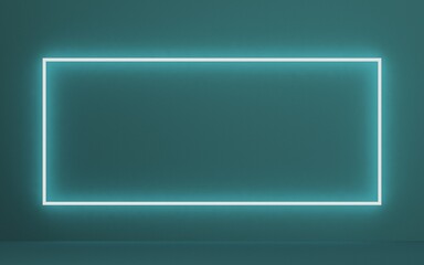 Mock up podium for product presentation rectangle neon light 3D render illustration on green background © djmilic