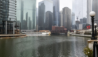 Fototapeta premium urban skyline under thick fog in the morning