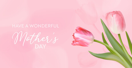 Best mothers day template banner. Vector floral illustration. Spring tulip flowers greeting design