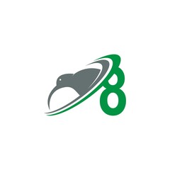 Number 8 with kiwi bird logo icon design vector
