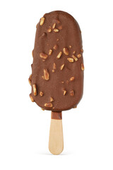 Popsicle ice cream with chocolate coating and nuts isolated.