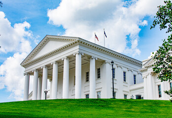 Fototapeta na wymiar Virginia Statehouse, Richmond, Virginia VA legislature, public buildings, on a sunny day with blue sky and clouds