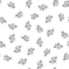 Doodle simple vector seamless pattern of hand-drawn peonies. Seamless random pattern of hand-drawn peonies. Isolated on white background.