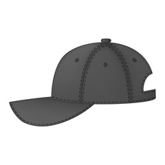 Cap or hat. Mockup and blank template of baseball uniform cap with left side view. Isolated vector illustrations set. Design template, vector eps10 illustration.